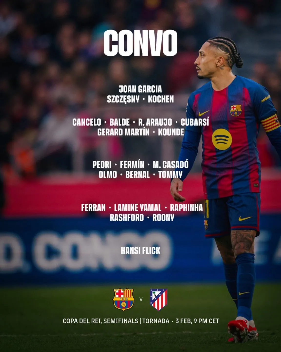 开云体育入口-巴萨vs马竞大名单:亚马尔领衔;德容,莱万,加西亚缺席